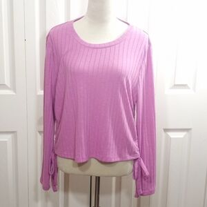 Love Fire Ribbed Pink Side Ruched Tie Long Sleeves NWT Size 1XL